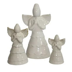CHEMIN DE CAMPAGNE - Statue statuette sculpture déco ange noël céramique blanche 19cm