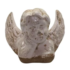 CHEMIN DE CAMPAGNE - Statue statuette sculpture jardin ange chérubin ciment ivoire 18cm