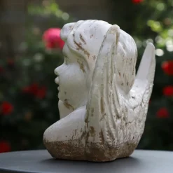 CHEMIN DE CAMPAGNE - Statue statuette sculpture jardin ange chérubin ciment ivoire 18cm