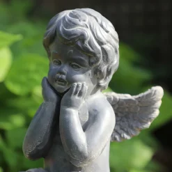 CHEMIN DE CAMPAGNE - Statuette statue sculpture jardin ange chérubin béton gris 24.5cm