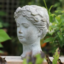 CHEMIN DE CAMPAGNE - Statue statuette sculpture buste femme de jardin béton gris 22cm