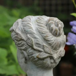 CHEMIN DE CAMPAGNE - Statue statuette sculpture buste femme de jardin béton gris 22cm