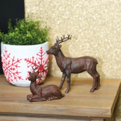 CHEMIN DE CAMPAGNE - Statue statuette extérieure jardin cerf résine marron 11.5cm