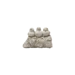CHEMIN DE CAMPAGNE - Trio d'oiseaux décoratifs sur branche en béton gris 15 x 9 x 9.5cm