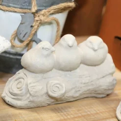 CHEMIN DE CAMPAGNE - Trio d'oiseaux décoratifs sur branche en béton gris 15 x 9 x 9.5cm