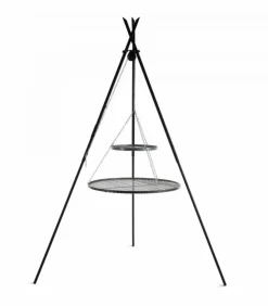 COOK - Barbecue 2 grilles de cuisson suspendu « tipi » sur trépied 210 cm – en acier 70 cm et 40 cm