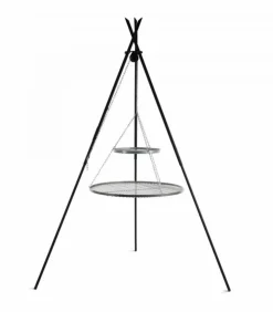 COOK - Barbecue 2 grilles de cuisson suspendu « tipi » sur trépied 210 cm – en acier inox 80 cm et 40 cm
