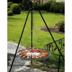 COOK - Barbecue grille de cuisson suspendu en acier 60 cm sur trépied 180 cm