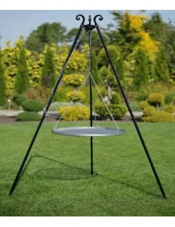 COOK - Barbecue grille de cuisson suspendu en acier 70 cm sur trépied 180 cm