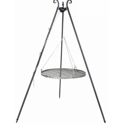 COOK - Barbecue grille de cuisson suspendu en acier 70 cm sur trépied 180 cm