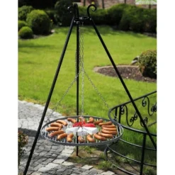 COOK - Barbecue grille de cuisson suspendu en acier 70 cm sur trépied 180 cm
