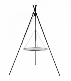 COOK - Barbecue grille de cuisson suspendu « tipi » sur trépied 210 cm – en acier inox 50 cm