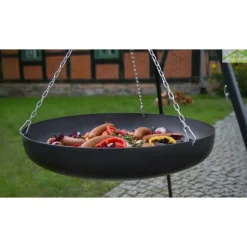 COOK - Wok rond sur trépied 60 cm spécial feu de camp pour brasero