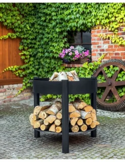 COOK KING - Brasero de jardin solafa xl avec range bois en acier-braséro seul-ø 70cm-60 --