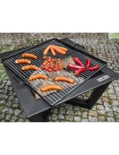 COOK KING - Grille de cuisson carrée pour brasero en acier-acier noir sablé--44x44 cm--acier noir sablé