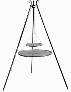 COOK KING - Trépied viking avec double grille en acier--40x70 cm-