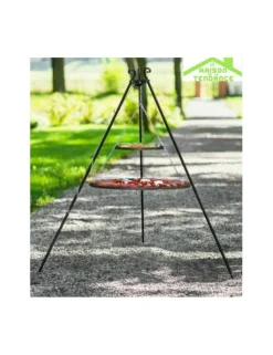COOK KING - Trépied viking avec double grille en acier--40x80 cm-