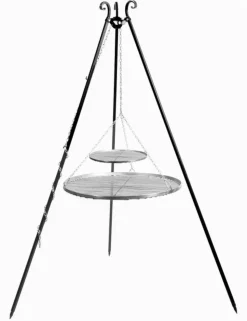 COOK KING - Trépied viking avec double grille en acier inoxydable--40x80 cm-
