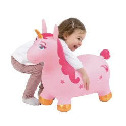 D - Jeu de plein air : Ballon sauteur Licorne rose L. 22xl.49xH.59cm