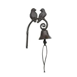 DÉCORATION D'AUTREFOIS - Cloche 2 oiseaux fonte fonte marron - décoration d'autrefois