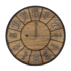 DÉCORATION D'AUTREFOIS - Grande horloge ancienne bois-métal marron - décoration d'autrefois