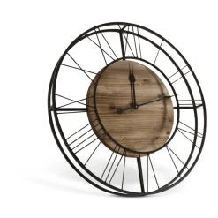 DÉCORATION D'AUTREFOIS - Grande horloge ancienne bois-métal marron - décoration d'autrefois