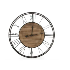DÉCORATION D'AUTREFOIS - Grande horloge ancienne bois-métal marron - décoration d'autrefois