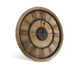 DÉCORATION D'AUTREFOIS - Grande horloge ancienne bois-métal marron - décoration d'autrefois