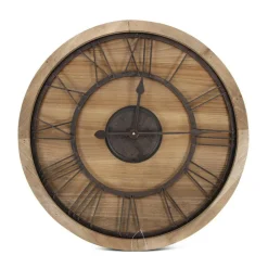 DÉCORATION D'AUTREFOIS - Grande horloge ancienne bois-métal marron - décoration d'autrefois
