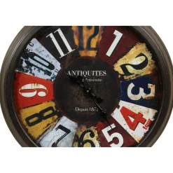 DÉCORATION D'AUTREFOIS - Grande horloge ancienne murale antiquités métal multicolore - décoration d'autrefois