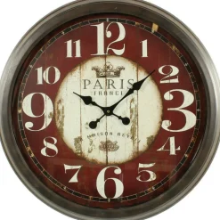 DÉCORATION D'AUTREFOIS - Grande horloge ancienne murale paris france fer rouge-bordeaux - décoration d'autrefois