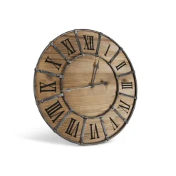 DÉCORATION D'AUTREFOIS - Grande horloge ancienne bois-métal marron - décoration d'autrefois