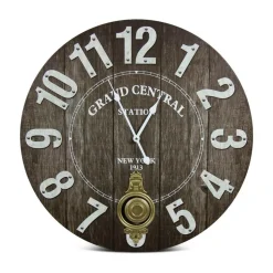 DÉCORATION D'AUTREFOIS - Horloge ancienne balancier grand central station bois noir - décoration d'autrefois
