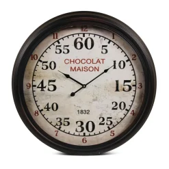 DÉCORATION D'AUTREFOIS - Horloge ancienne murale chocolat maison métal blanc - décoration d'autrefois