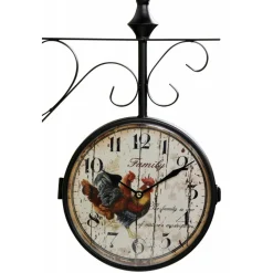 DÉCORATION D'AUTREFOIS - Horloge de gare ancienne double face family coq forge fer forgé blanc - décoration d'autrefois