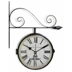 DÉCORATION D'AUTREFOIS - Horloge de gare ancienne double face café de la gare tour eiffel forge fer forgé blanc - décoration d'autrefois