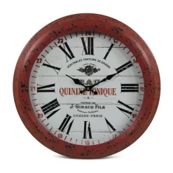 DÉCORATION D'AUTREFOIS - Horloge ancienne murale eau quinine tonique métal rouge-bordeaux - décoration d'autrefois