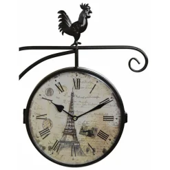 DÉCORATION D'AUTREFOIS - Horloge de gare ancienne double face paris tour eiffel forge fer forgé blanc - décoration d'autrefois