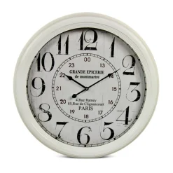 DÉCORATION D'AUTREFOIS - Horloge ancienne murale grande epicerie de monmartre métal blanc - décoration d'autrefois