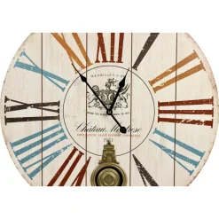 DÉCORATION D'AUTREFOIS - Horloge ancienne balancier château montrose bois multicolore - décoration d'autrefois
