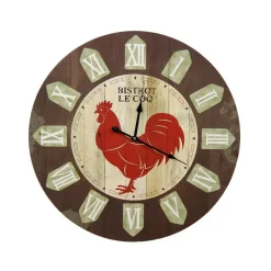 DÉCORATION D'AUTREFOIS - Horloge ancienne murale bistrot le coq bois marron - décoration d'autrefois
