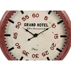 DÉCORATION D'AUTREFOIS - Horloge ancienne murale grand hôtel métal rouge-bordeaux - décoration d'autrefois