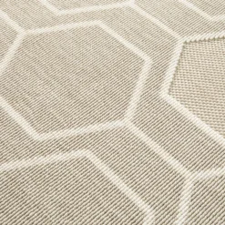 DÉCOWEB - Tapis extérieur et intérieur motif graphique - hexagone - beige et écru - 120 x 170 cm