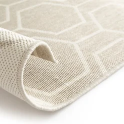 DÉCOWEB - Tapis extérieur et intérieur motif graphique - hexagone - beige et écru - 120 x 170 cm