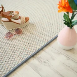 DÉCOWEB - Tapis extérieur ou intérieur en tissé plat - sumatra silver multicolore - galon gris ardoise - 80 x 150 cm