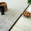 DÉCOWEB - Tapis intérieur / extérieur en tissé plat - java chevron blanc - galon noir - 250 x 350 cm