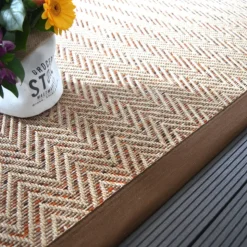 DÉCOWEB - Tapis intérieur / extérieur - java chevron nature - ganse marron - 200 x 200 cm