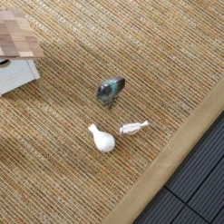 DÉCOWEB - Tapis intérieur / extérieur en tissé plat - bornéo nature - ganse caramel - 160 x 230 cm