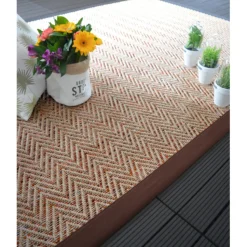 DÉCOWEB - Tapis intérieur / extérieur - java chevron nature - ganse marron - 140 x 200 cm