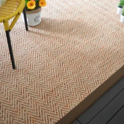DÉCOWEB - Tapis intérieur / extérieur - java chevron nature - ganse marron - 140 x 200 cm